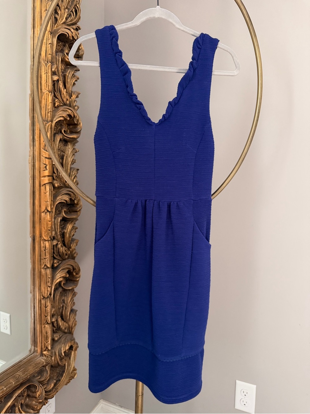 Maeve Ruffle V-Neck Mini Dress in Blue size S